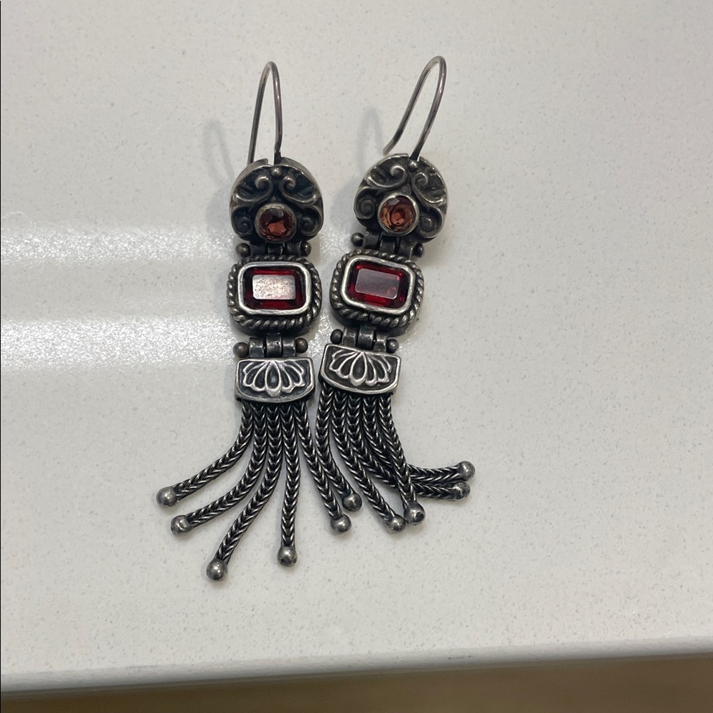 Authentic Greek Elegant Silver and Garnet earrings